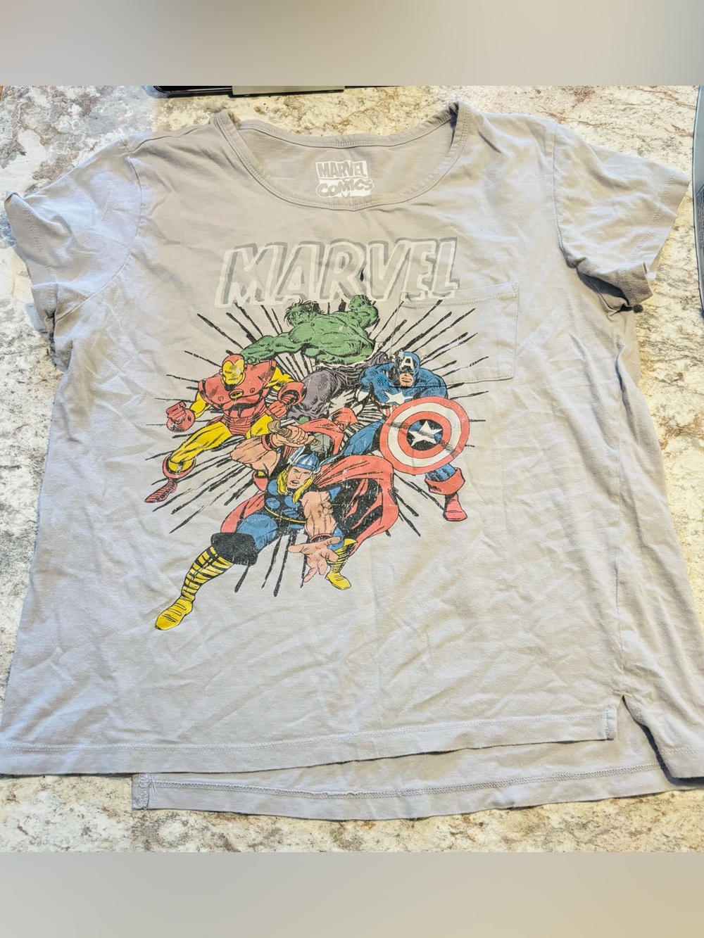 Marvel Logo Tee in Light Gray with White Print